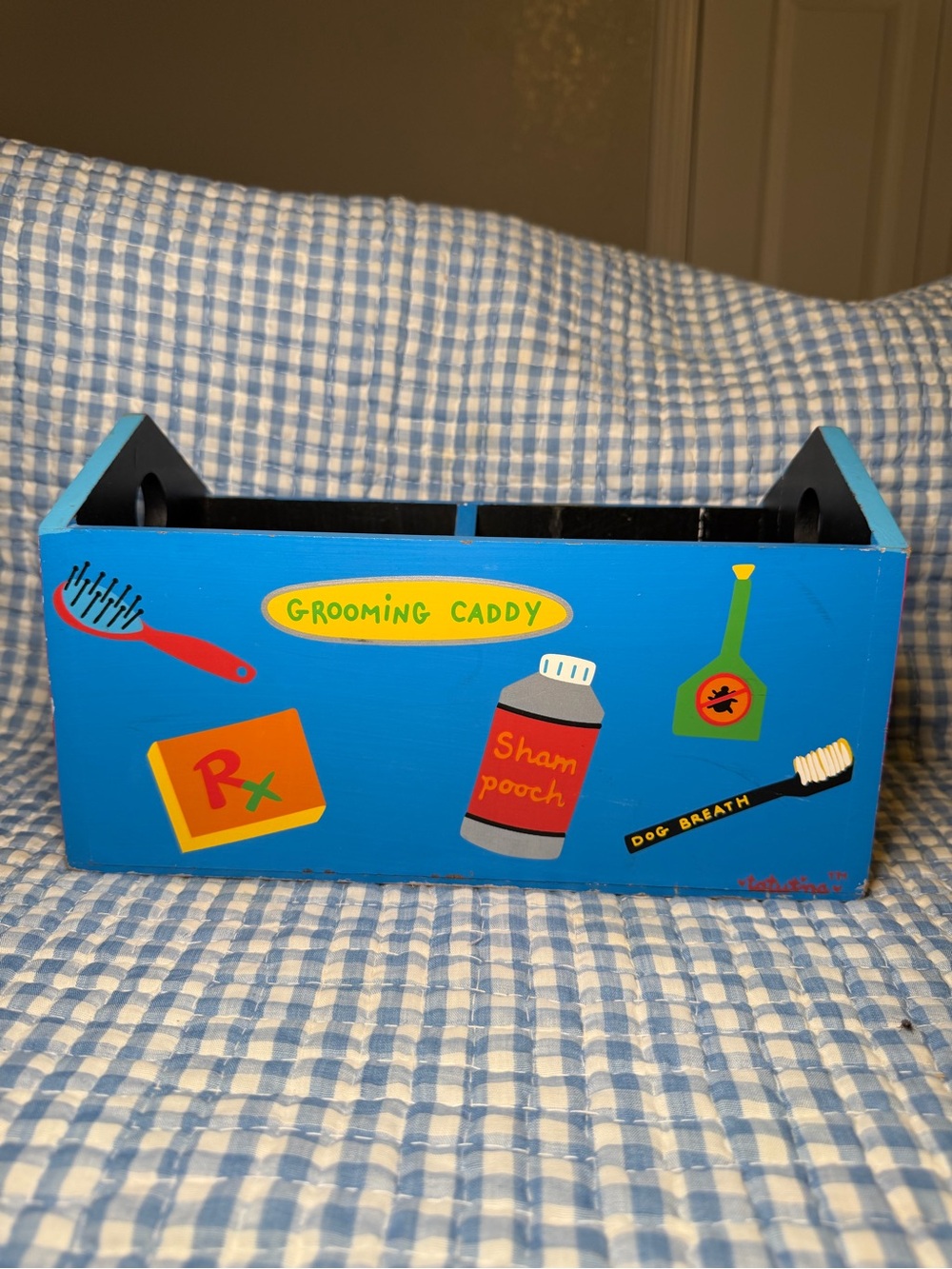 Vintage Tatutina Hand Painted Wooden Dog Grooming Caddy Storage Box